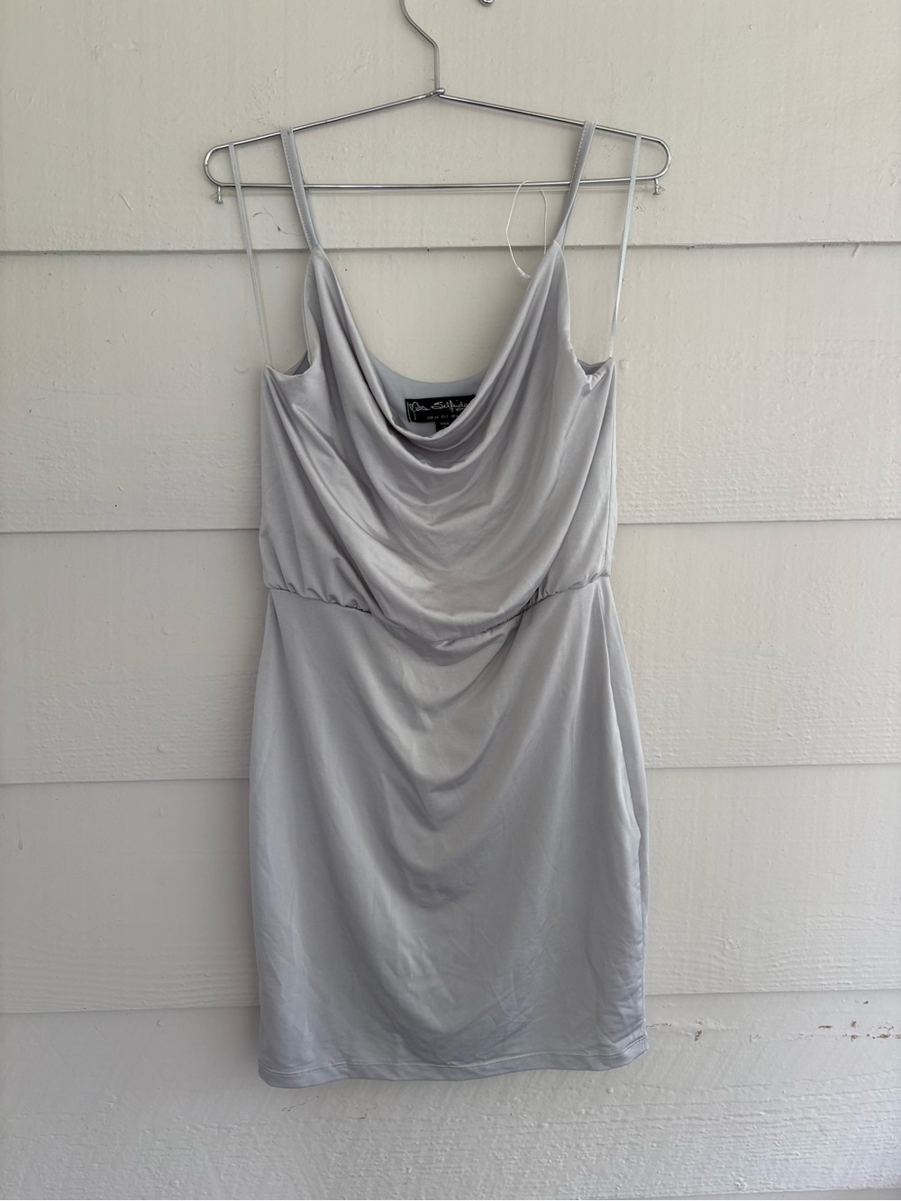 Miss Selfridge Silver Gray Cowl Neck Mini Dress US 2 UK 6 Y2K Party Bodycon